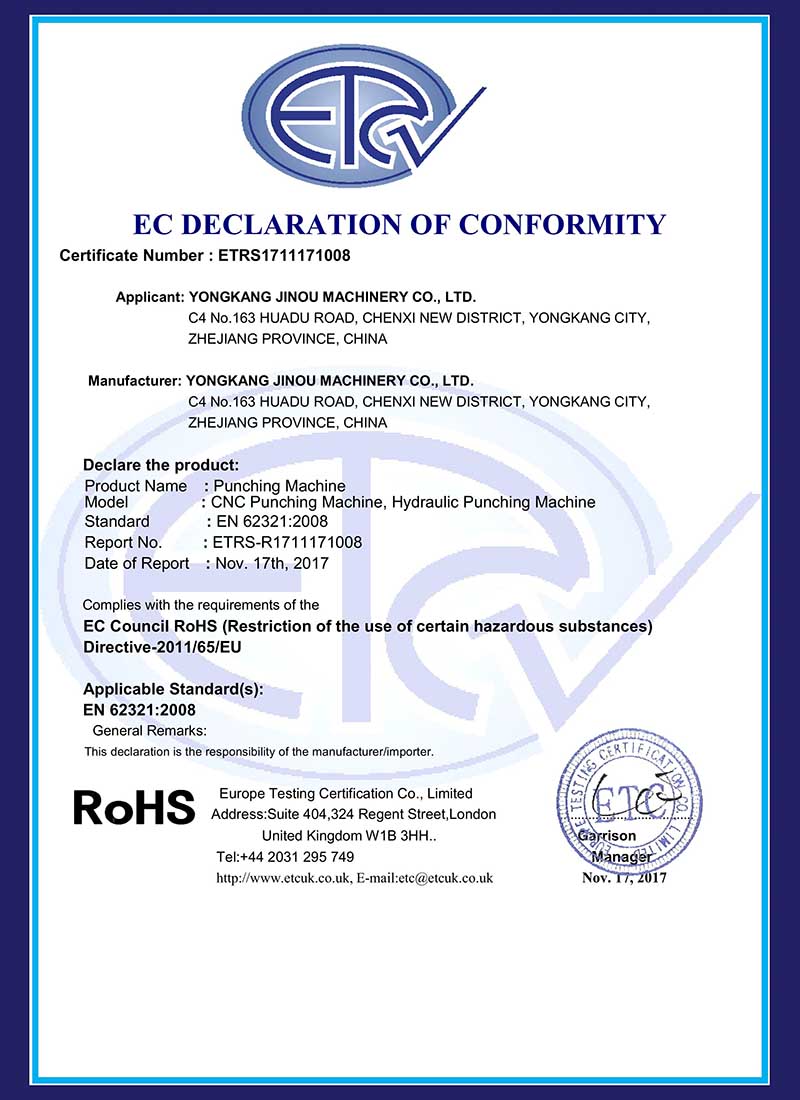和RoHS Certificate